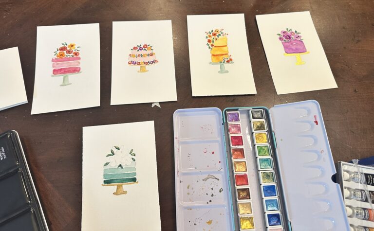Image of painting watercolor cakes.